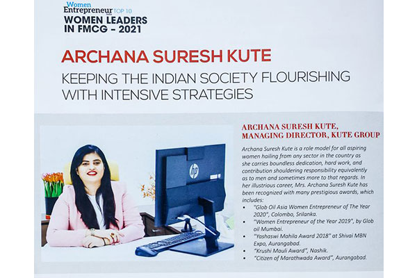 Mrs. Archana Suresh Kute (MD – The Kute Group) featured in the leading magazine “Women Entrepreneur India”