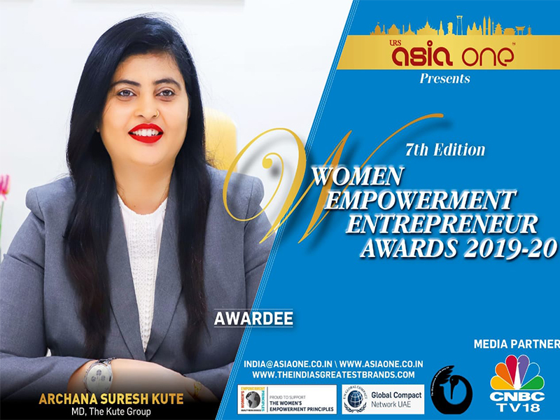 Mrs. Archana Kute awarded with Women Empowerment Entrepreneur 2019-20 Award by the AsiaOne magazine