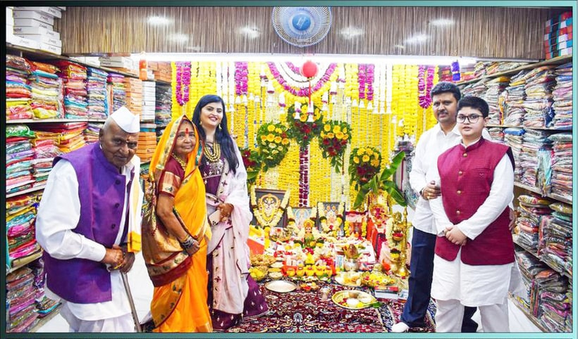 The Kute Group Diwali Celebration & Laxmi Poojan At Radha Clothh Centre, Beed, Unit-I of Tirumalaa Trends (P) Limited.
The respected leadership of The Kute Group, Mr. Suresh D. Kute (CMD), Mrs. Archana Suresh Kute (MD) and Master Aryen Suresh Kute (Founder-OAO INDIA) performed the traditional puja during the celebration.